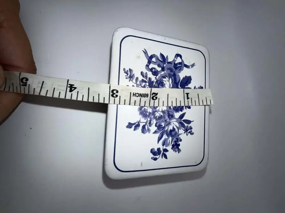 Vintage Blue and White Floral and Plaid Stoneware Trinket Box Made in Thailand